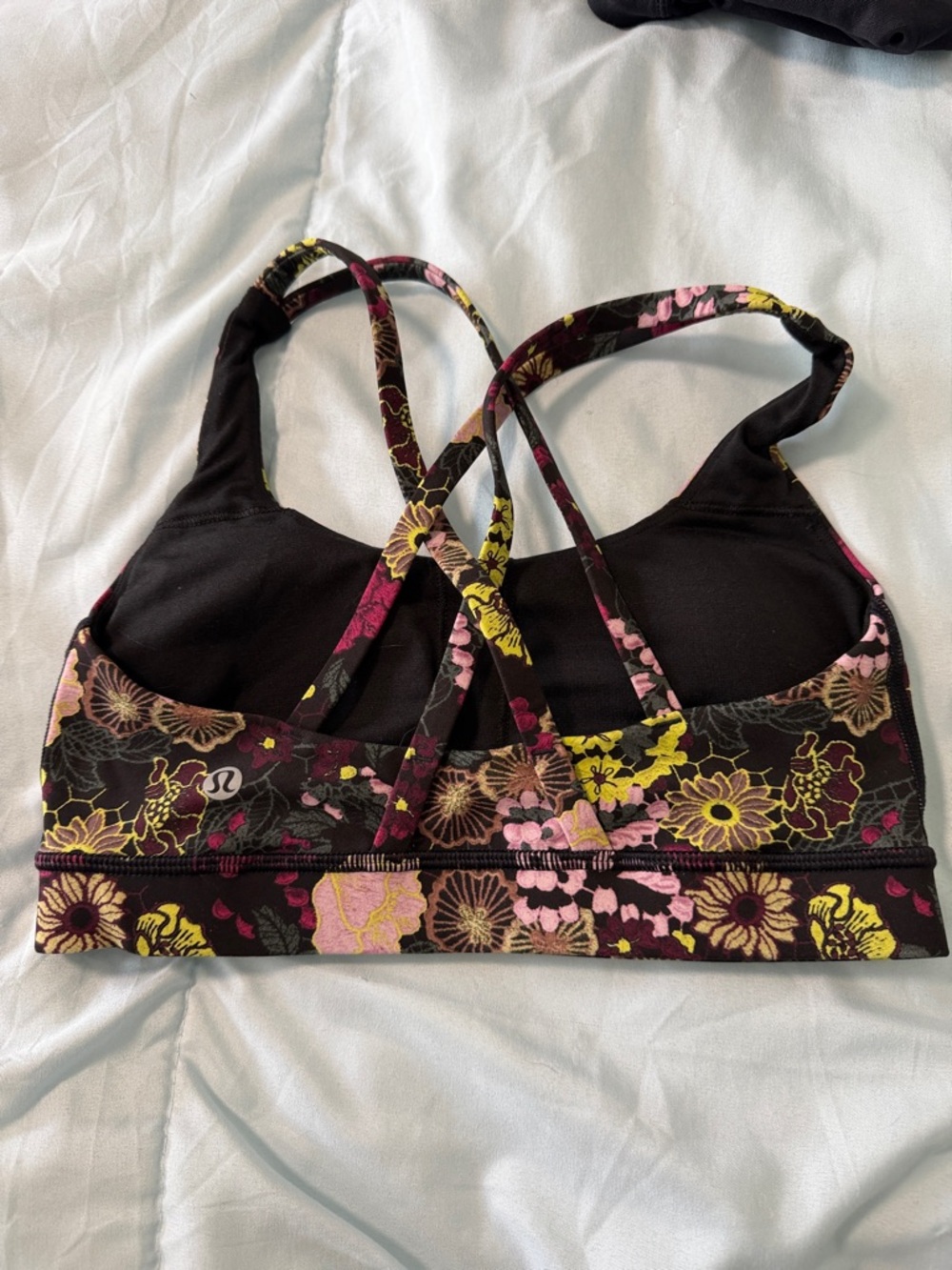 lululemon athletica Floral Strappy Sports Bra in Black, Pink and Yellow size 4 - Picture 2 of 6